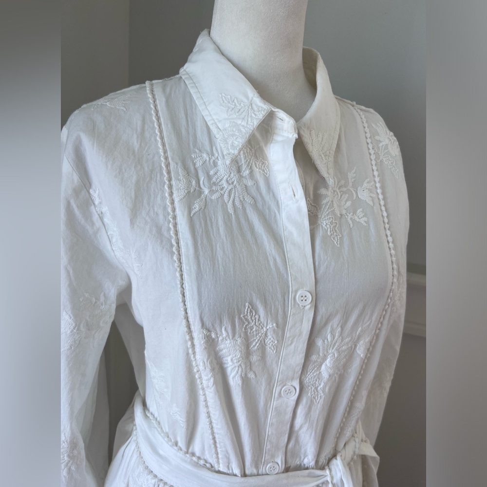 Zara new white embroidered shirt dress size. XL - Picture 5 of 12